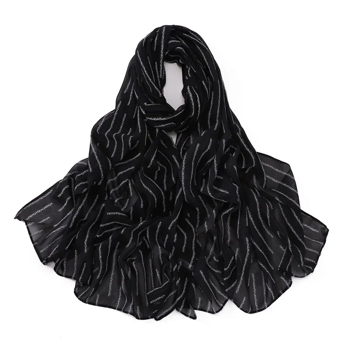 Écharpe Hijab Alya en rayonne avec motif rayé impressionniste et chaîne texturée. https://mamizora.fr/